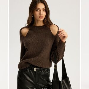 NWT COMMENSE brown cutout ribbed knit sweater size small